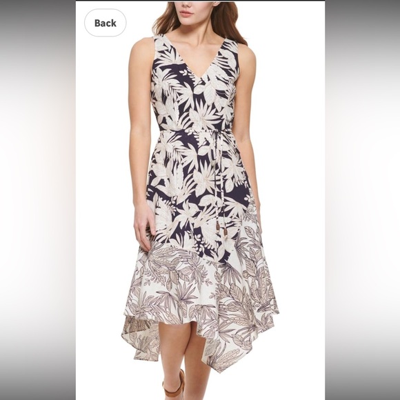 Vince Camuto Purple and White Tropical Wrap High-Low Dress New With Tag Size 14 - Picture 15 of 15